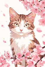 Anime cat with cherry blossoms, AI-generated artwork