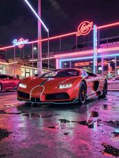 Cool neon Bugatti wallpaper, AI-generated artwork
